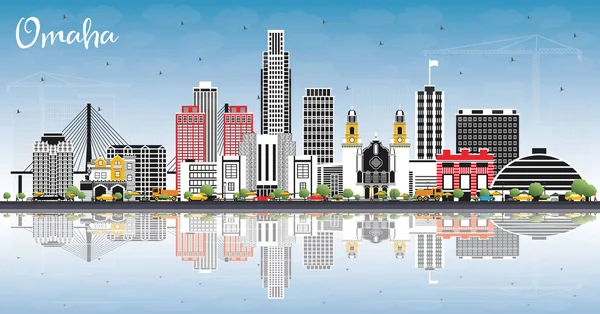 Omaha Nebraska City Skyline avec bâtiments de couleur, ciel bleu et R — Image vectorielle