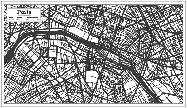 Mappa della città di Parigi in stile retrò in bianco e nero. O — Vettoriale Stock