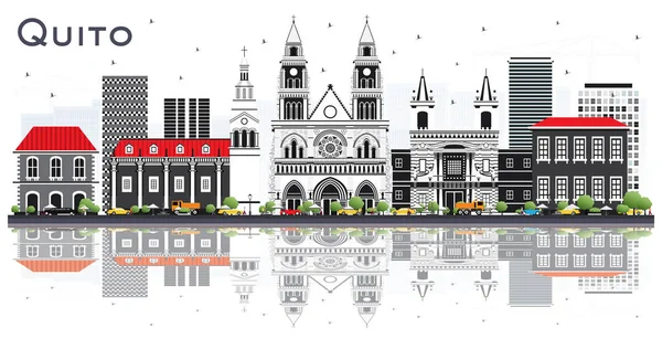 Ciudad de Quito Ecuador Skyline con edificios grises y reflexiones I — Vector de stock