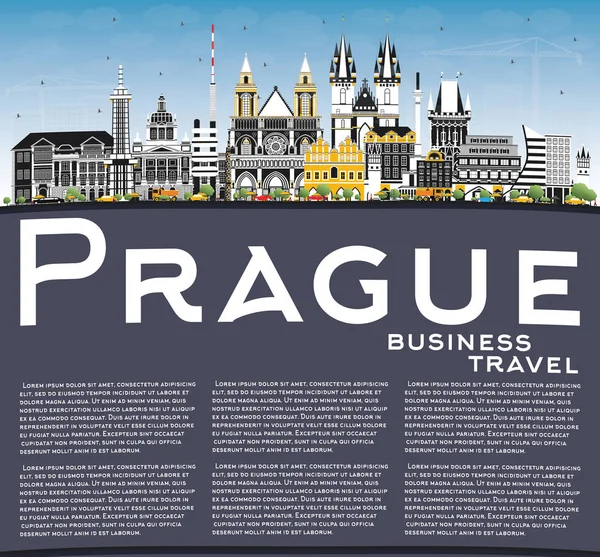 Praga República Checa Ciudad Skyline con edificios de color, Blue Sk — Vector de stock