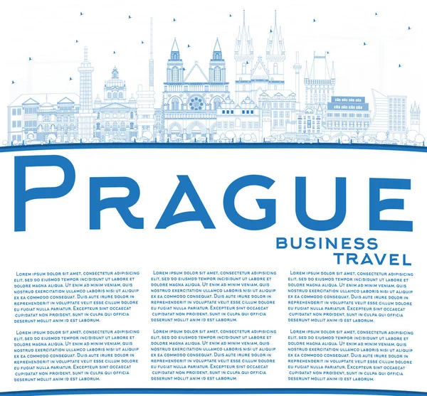 Plan Prague République tchèque Ville Skyline avec des bâtiments bleus a — Image vectorielle