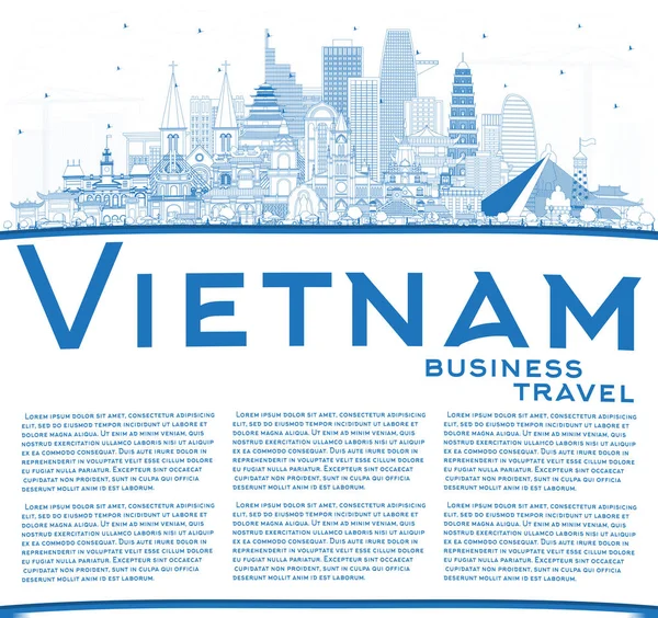 Outline Vietnam City Skyline con edifici blu e spazio copia . — Vettoriale Stock