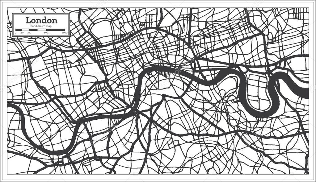 London England City Map in Retro Style in Black and White Color.