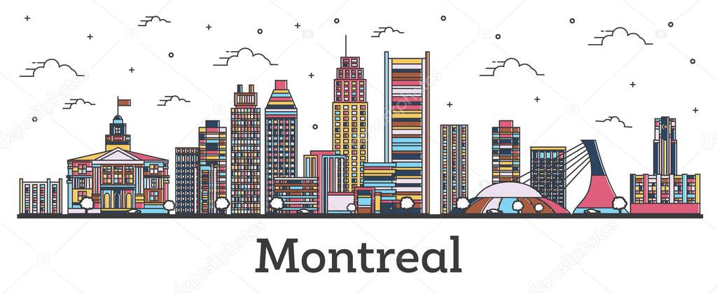 Outline Montreal Canada City Skyline with Color Buildings Isolat