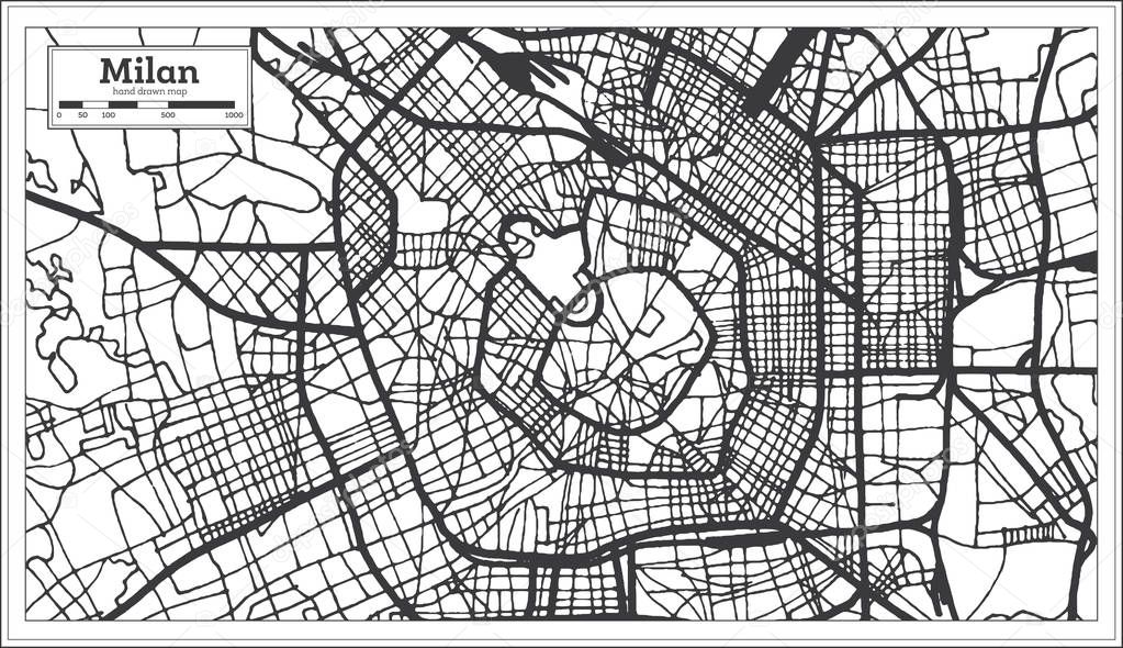Milan Italy City Map in Retro Style in Black and White Color. Ou