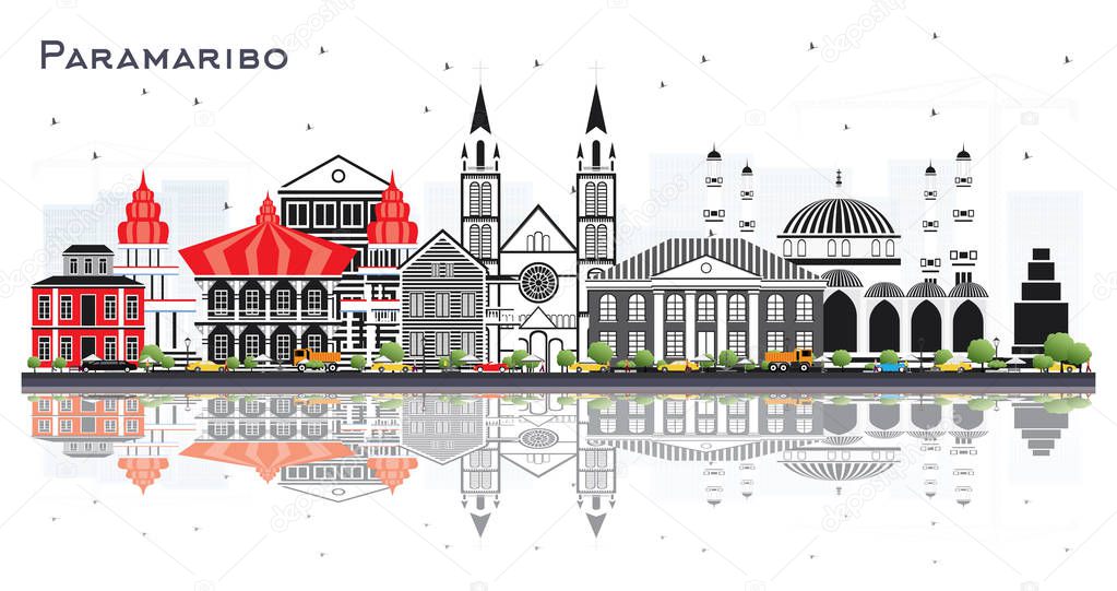 Paramaribo Suriname City Skyline with Gray Buildings and Reflect
