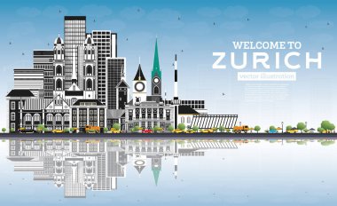 Gri Binalar, Mavi ile Zürih İsviçre Skyline hoşgeldiniz 