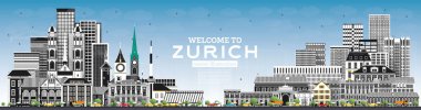 Gri Binalar ve Bl ile Zürih İsviçre Skyline hoş geldiniz