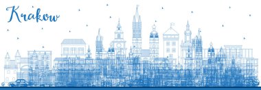 Mavi binaları ile anahat Krakow Polonya şehir manzarası.