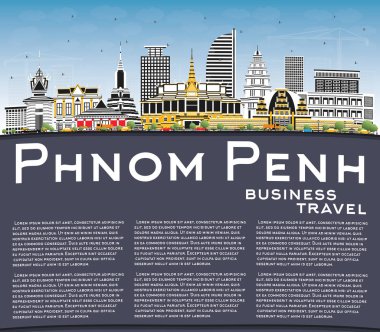 Renkli Binalar, Mavi Gökyüzü ile Phnom Penh Kamboçya Şehir Skyline 