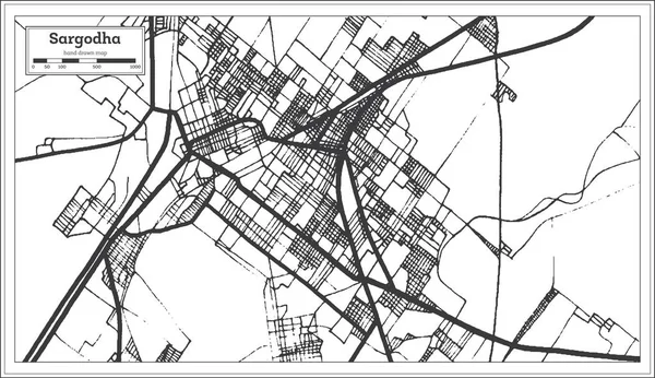 Sargodha Paquistão mapa da cidade em estilo retro em preto e branco Col — Vetor de Stock