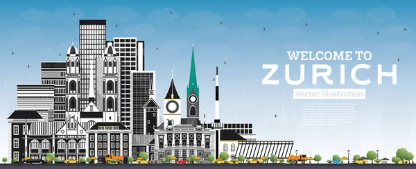 Gri Binalar ve Bl ile Zürih İsviçre Skyline hoş geldiniz
