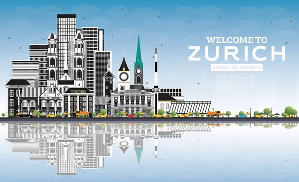 Gri Binalar, Mavi ile Zürih İsviçre Skyline hoşgeldiniz 