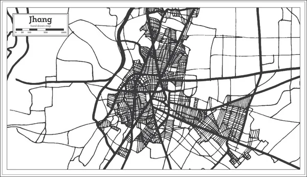 Jhang Pakistan Mapa miasta w kolorze czarnym i białym. Wektor Illustr — Wektor stockowy