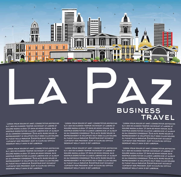 Ciudad de La Paz Bolivia Skyline con Edificios de Color, Cielo Azul y C — Vector de stock