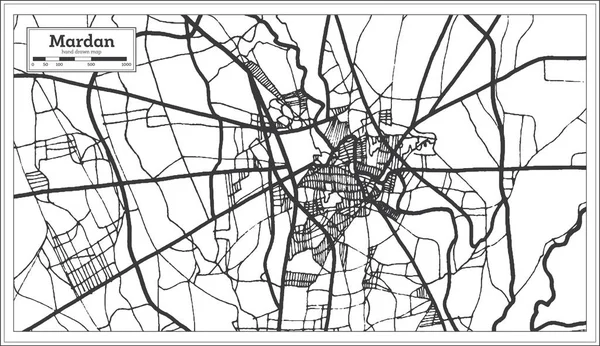 Mardan pakistan stadtplan im retro-stil in schwarz-weiss — Stockvektor