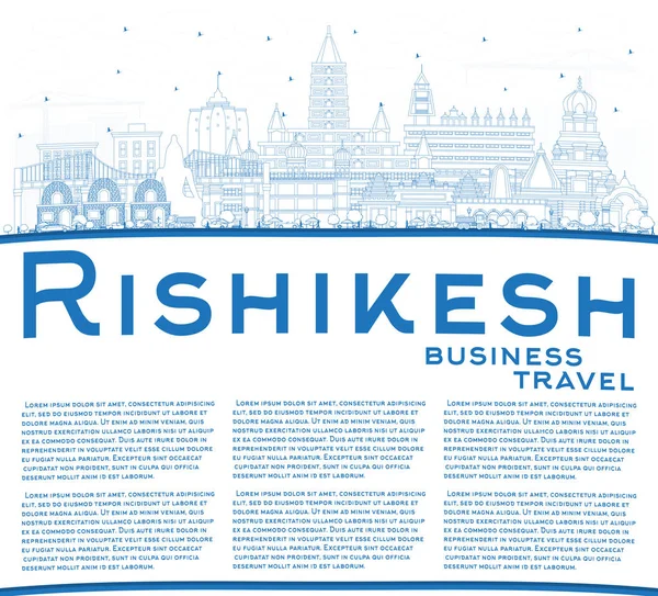 Bosquejo Rishikesh India City Skyline con edificios azules y policía — Vector de stock