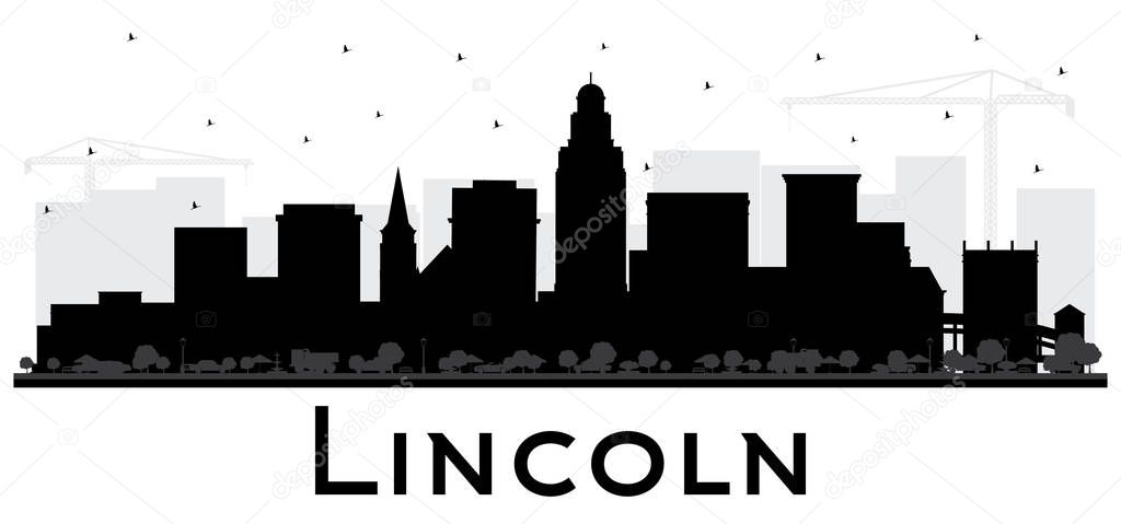 Lincoln Nebraska City Skyline Silhouette with Black Buildings Is