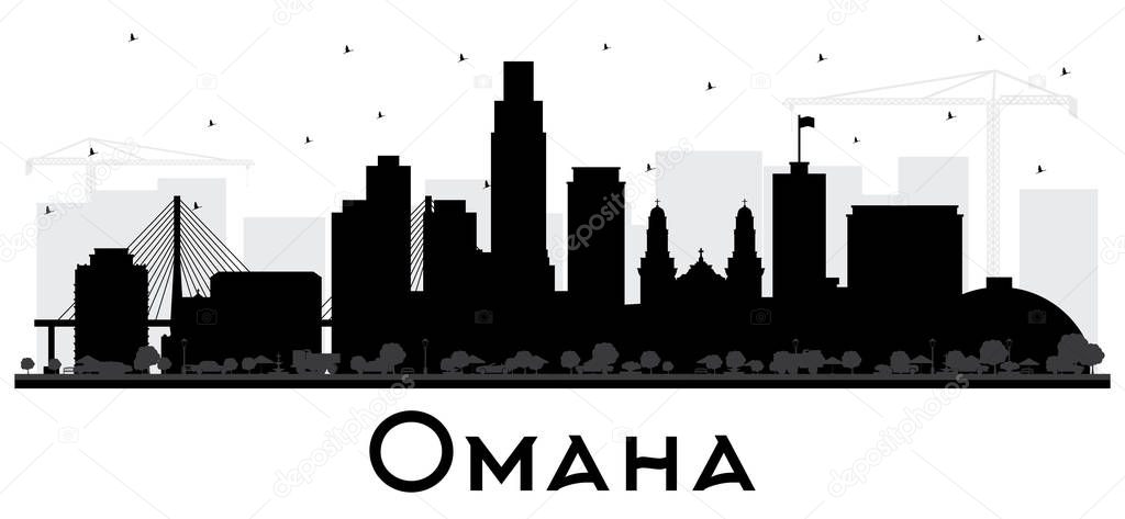Omaha Nebraska City Skyline Silhouette with Black Buildings Isol