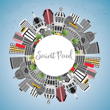 Gri Binalar, Mavi Gökyüzü ile Saint Paul Minnesota Şehir Skyline 