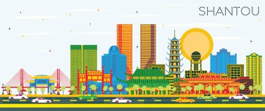 Renk Binalar ve Mavi Gökyüzü ile Shantou Çin Skyline.