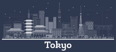 Beyaz Binalar ile Anahat Tokyo Japonya Şehir Skyline. 