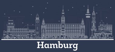 Beyaz Binalar ile Anahat Hamburg Almanya Şehir Silueti. 