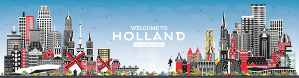 Bienvenido a Netherlands Skyline con edificios grises y cielo azul . — Archivo Imágenes Vectoriales