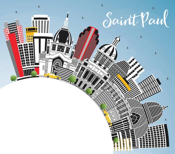 Gri Binalar, Mavi Gökyüzü ile Saint Paul Minnesota Şehir Skyline 