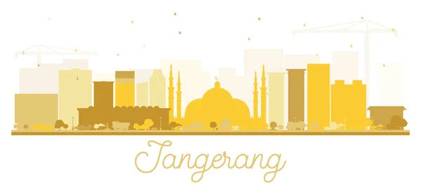 Tangerang Indonesia City Skyline Silhouette with Golden Building — Stock Vector