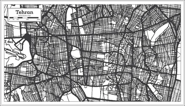 Teerão Iran City Map em preto e branco. Mapa do esboço . —  Vetores de Stock