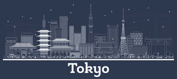 흰색 건물이 있는 도쿄 일본 도시 스카이라인 개요. — 스톡 벡터