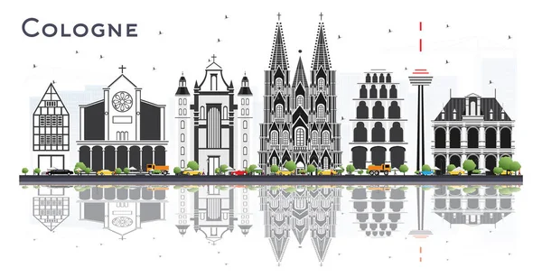 Gri Binalar ve Yansımalar ile Köln Almanya Şehir Silueti — Stok Vektör