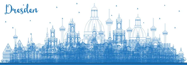 Kontur Dresden Tyskland stadssilhuetten med blå byggnader. — Stock vektor