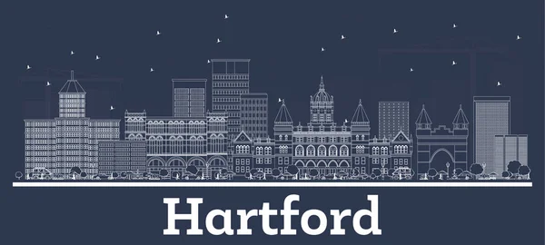 Beyaz Buildin ile Anahat Hartford Connecticut Abd Şehir Skyline — Stok Vektör