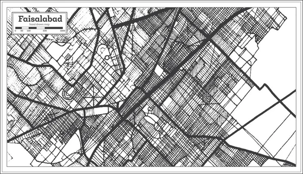 Mapa de la ciudad de Faisalabad Pakistán en color blanco y negro . — Archivo Imágenes Vectoriales