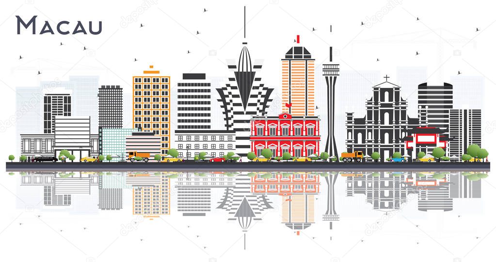 Macau China City Skyline with Gray Buildings and Reflections Iso