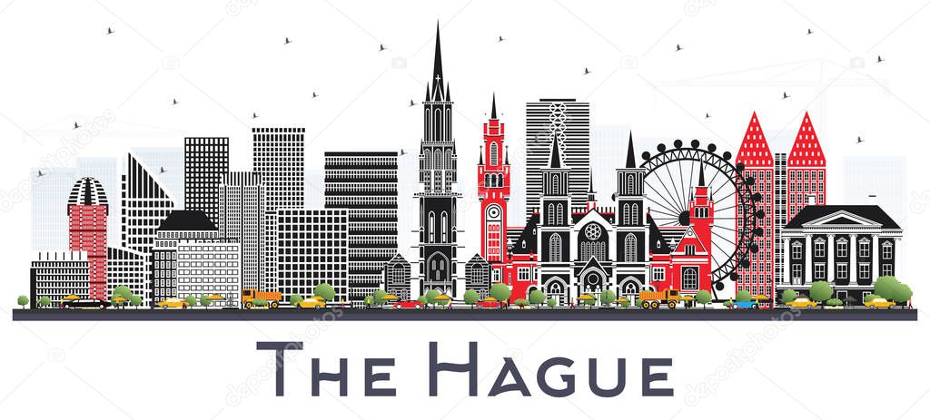 The Hague Netherlands City Skyline with Color Buildings Isolated