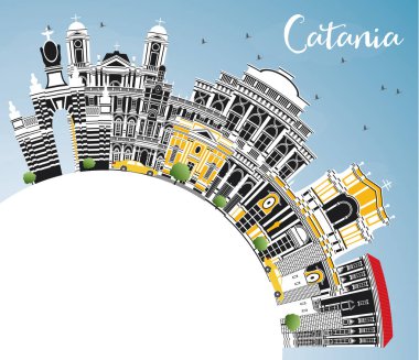 Gri Binalar, Mavi Gökyüzü ve Cop ile Catania İtalya Şehir Skyline