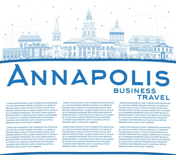 Esquema Annapolis Maryland City Skyline con edificios azules y — Vector de stock