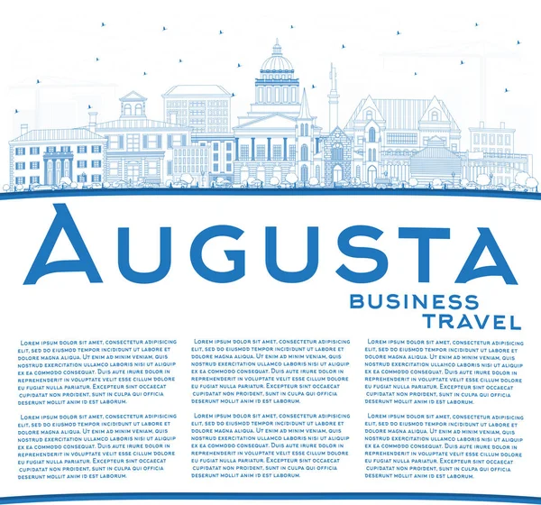 Outline Augusta Maine City skyline med blå byggnader och kopiera — Stock vektor