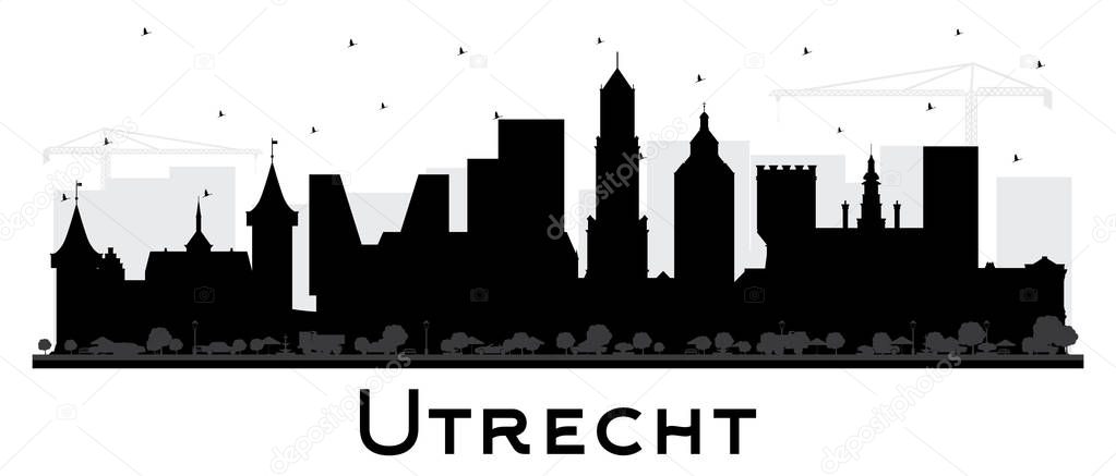 Utrecht Netherlands City Skyline Silhouette with Black Buildings