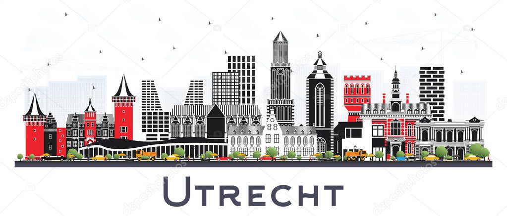 Utrecht Netherlands City Skyline with Color Buildings Isolated o