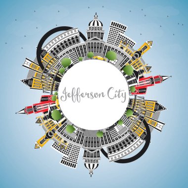 Jefferson şehir Missouri manzarası renkli binalar, gökyüzü mavi bir