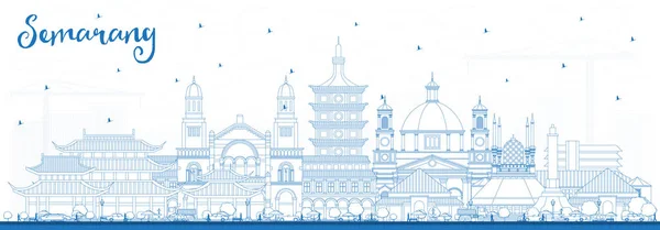 Overzicht Semarang Indonesia City skyline met blauwe gebouwen. — Stockvector