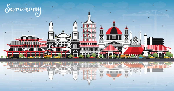 Semarang Indonesia City Skyline con edificios de color, Blue Sky a — Vector de stock