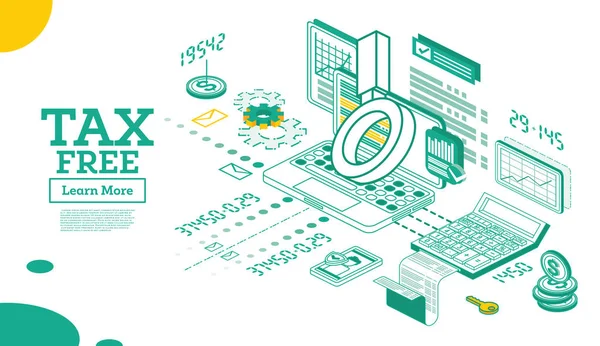 Konsep Bebas Pajak dalam Gaya Isometrik 3d. Ilustrasi Vektor . - Stok Vektor