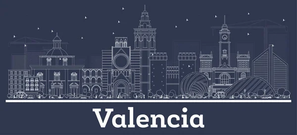 Esquema Valencia España Ciudad Skyline con edificios blancos . — Vector de stock