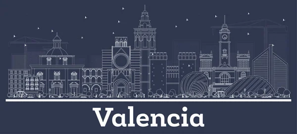 Esboço Valencia Espanha Cidade Skyline com edifícios brancos . —  Vetores de Stock