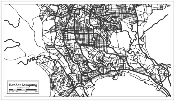 Bandar Lampung Indonesia mapa da cidade na cor preto e branco . —  Vetores de Stock